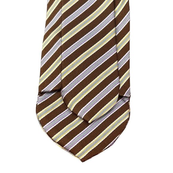 Dolcepunta Mens Dress Neck Tie Stripe Silk Brown Lavender Cream Soft Tip Italy - Picture 2 of 5